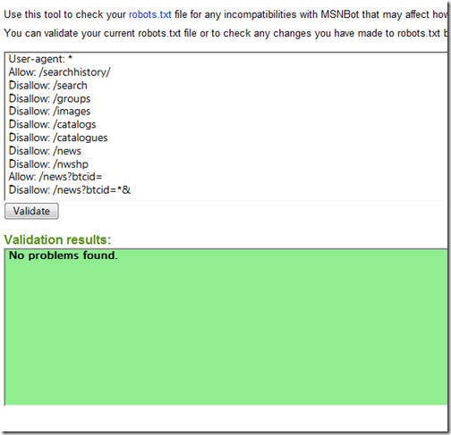 Robots.txt Validation Tool - Webmaster Tools - Bing_1244106220617