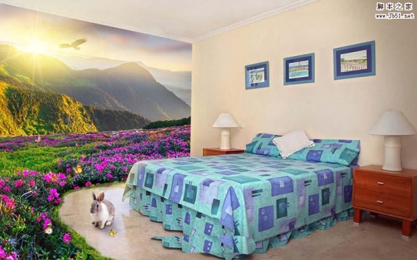 ps怎么成一个明亮的创意的半风景半卧室的图片?