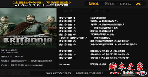 全面战争不列颠王座修改器(无限金钱等十一项作弊功能) v1.3.0 最新绿色版