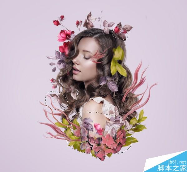 PS合成樹枝和花朵包圍的女人花香肖像
