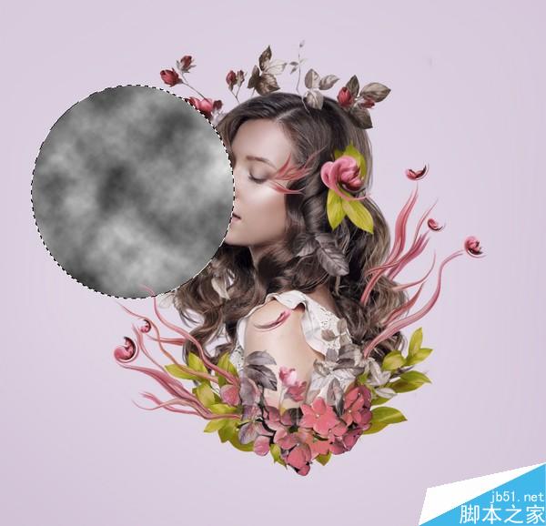 PS合成樹枝和花朵包圍的女人花香肖像