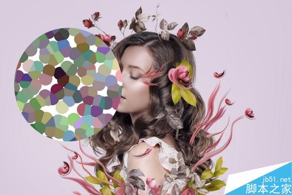 PS合成樹枝和花朵包圍的女人花香肖像