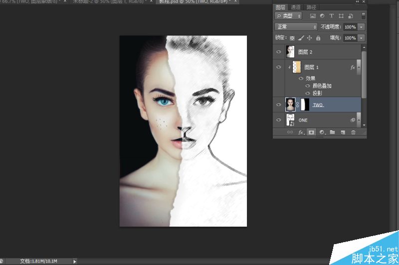 Photoshop制作人像照片超酷的半手繪素描繪畫效果