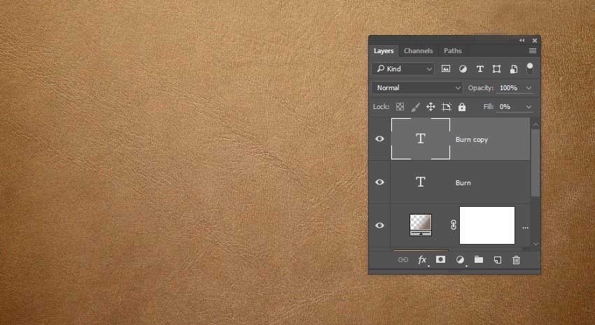 Photoshop圖層樣式制作現(xiàn)實燒毀的皮革紋理的凹陷藝術字