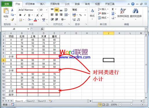 對(duì)同類進(jìn)行小計(jì)