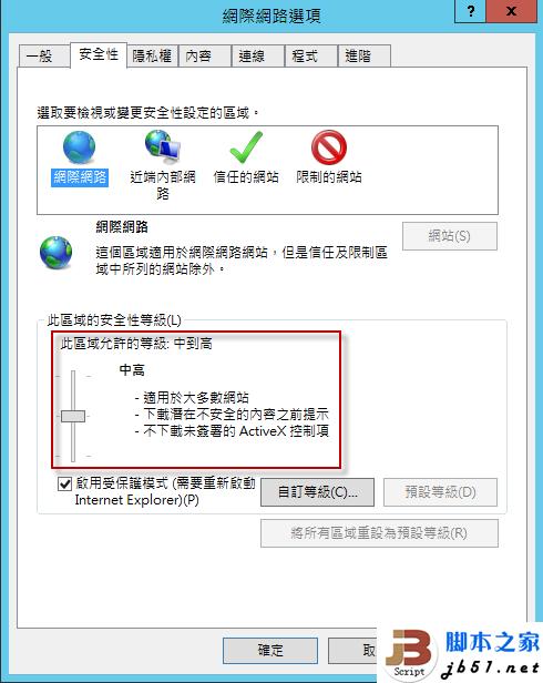 IE安全性等級則降級至中高级 IE安全性等級則降級至中高级