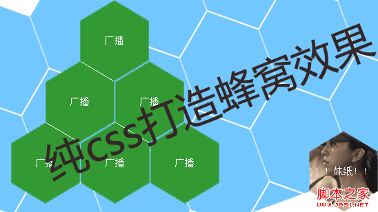 纯css实现的六边形(蜂窝)导航效果(支持hover/兼容浏览器)css3实现六边形边框的实例代码css画正六边形的两种方法css实现六边形图片的示例代码CSS实现图片背景填充的六边形的示例代码CSS3绘制六边形的简单实现纯css绘制蜂巢六边形效果CSS 实现蜂巢/六边形图集的示例代码-六神源码网