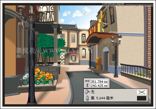 coreldraw绘制欧洲古典建筑风格的街道场景画面