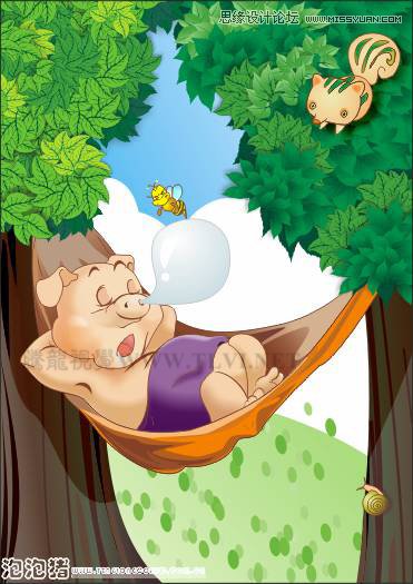 coreldraw绘制可爱的泡泡猪在睡觉的卡通插画