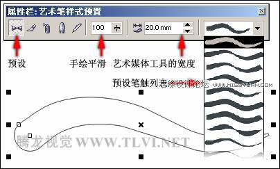 使用CorelDRAW中的藝術(shù)筆工具,破洛洛