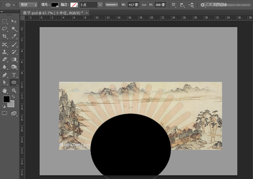 Photoshop鼠绘一把展开效果的香木折扇