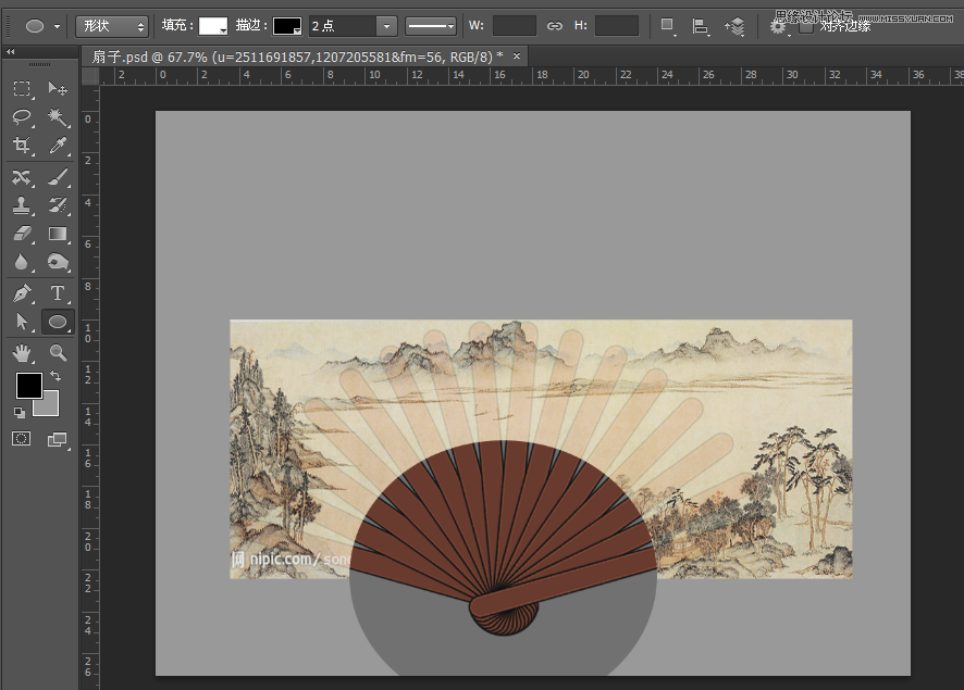Photoshop鼠绘一把展开效果的香木折扇
