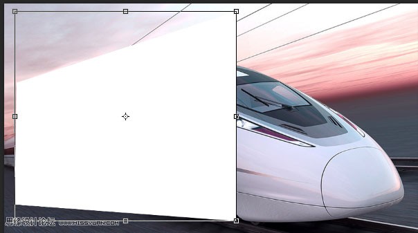 Photoshop制作動車車頭沖出相框的畫面效果
