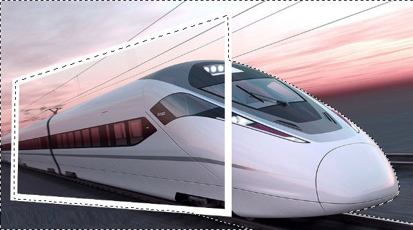 Photoshop制作動車車頭沖出相框的畫面效果
