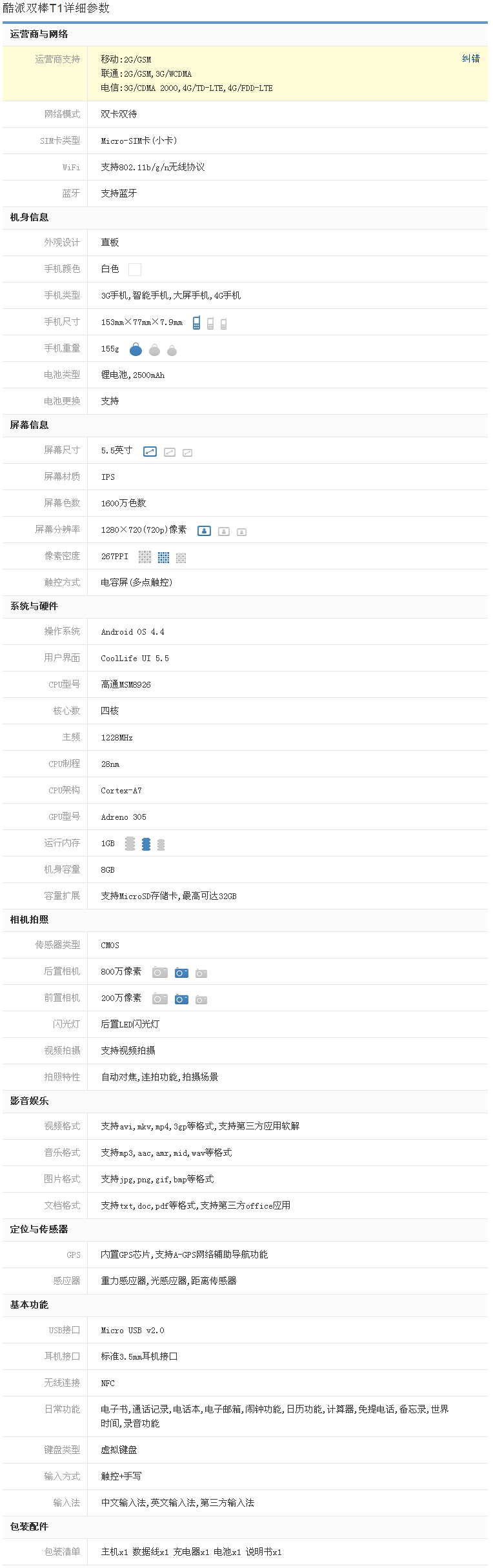 酷派t1電信版參數(shù)怎么樣？酷派t1電信版參數(shù)配置1