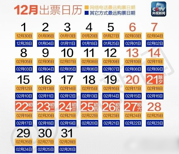 2015搶票日歷 2015春運(yùn)搶票時(shí)間表1