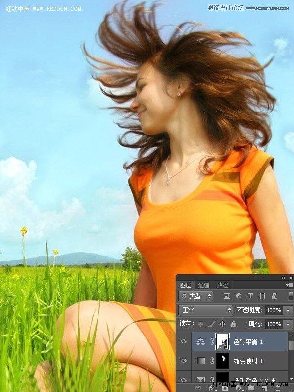 Photoshop調(diào)出草地上女孩唯美清新的青綠色調(diào)教程