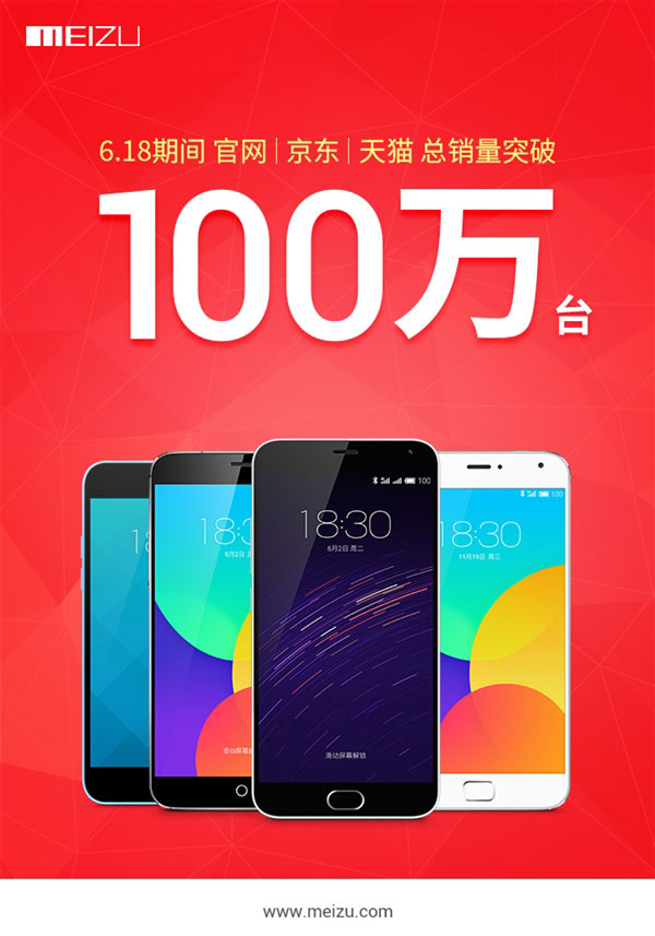 魅族曬618銷量：100萬臺！