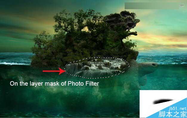 Photoshop合成海洋巨龜馱著島在水上漂浮的效果圖