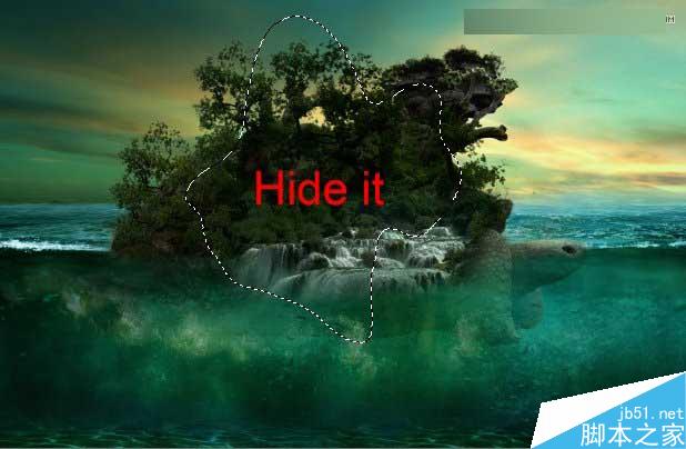 Photoshop合成海洋巨龜馱著島在水上漂浮的效果圖