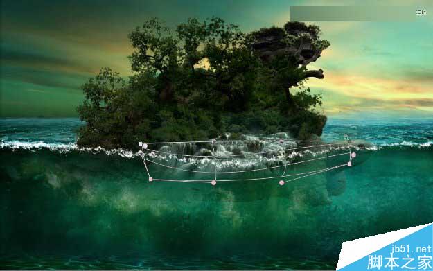 Photoshop合成海洋巨龜馱著島在水上漂浮的效果圖