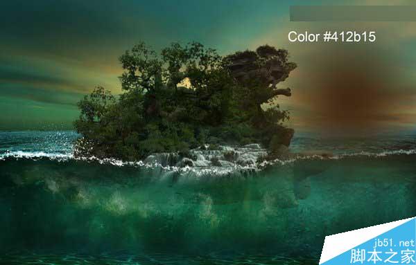 Photoshop合成海洋巨龜馱著島在水上漂浮的效果圖