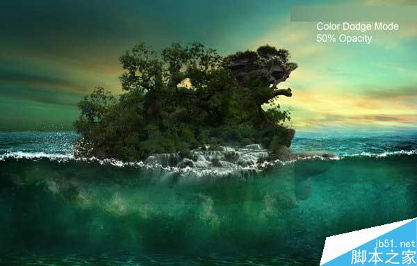 Photoshop合成海洋巨龜馱著島在水上漂浮的效果圖