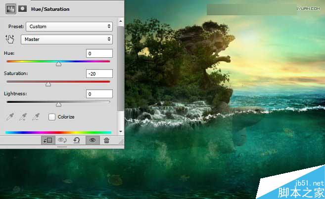 Photoshop合成海洋巨龜馱著島在水上漂浮的效果圖