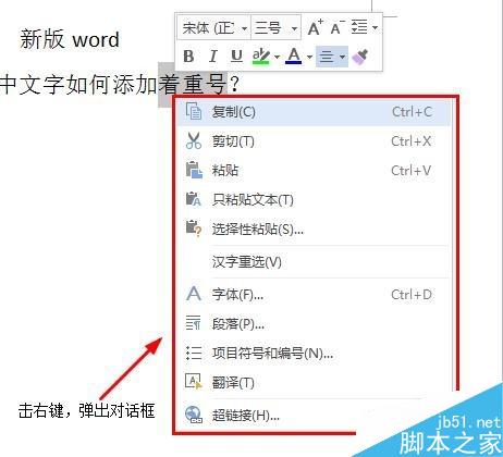 word中文字如何添加著重號？