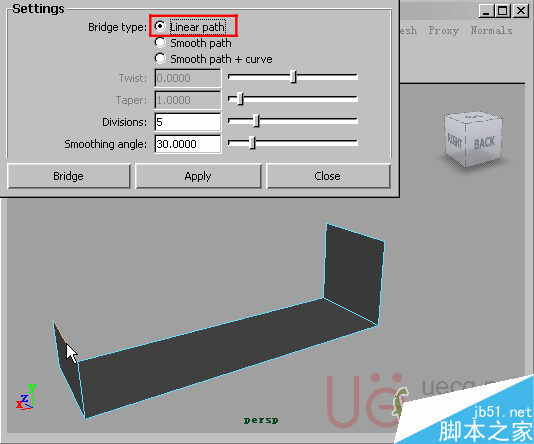 MAYA Polygons建模Edit Mesh命令集詳解解釋 腳本之家 MAYA建模教程14-Bridge-Linear-path.gif