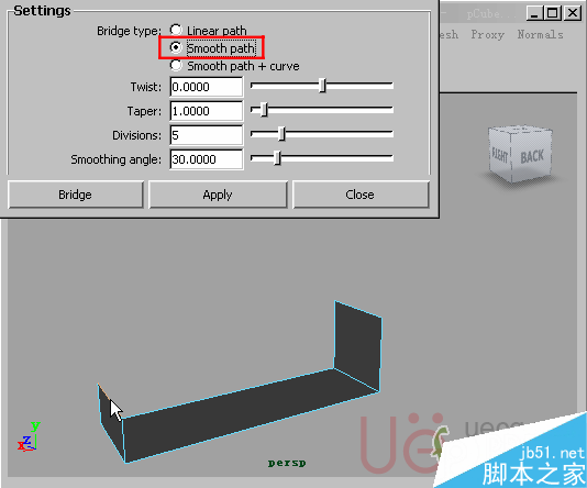 MAYA Polygons建模Edit Mesh命令集詳解解釋 腳本之家 MAYA建模教程15-Bridge-Smooth-path.gif