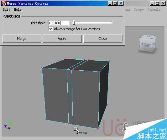 MAYA Polygons建模Edit Mesh命令集詳解解釋 腳本之家 MAYA建模教程44-merge-vertices.gif