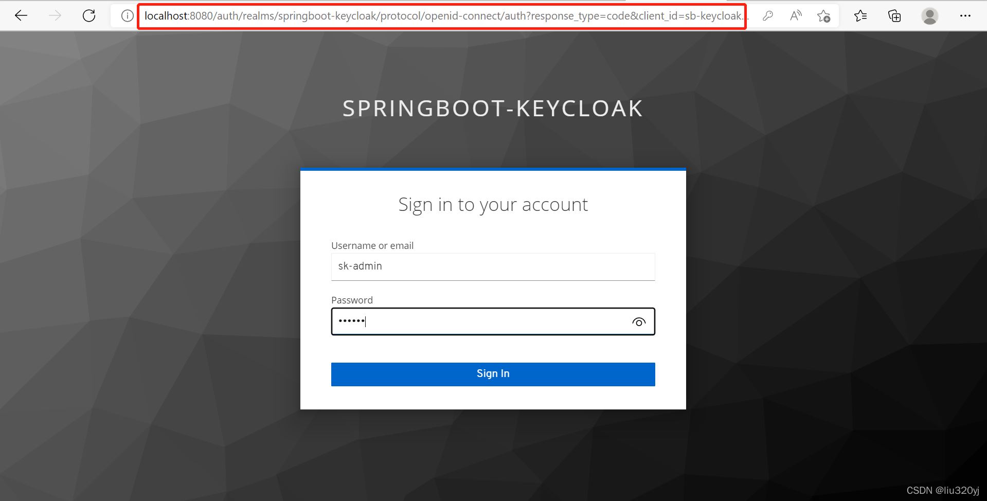 重定向到keycloak登陸頁