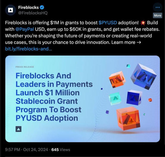 Fireblocks與Paxos推出補(bǔ)助計(jì)劃！加速PayPal穩(wěn)定幣PYUSD采用