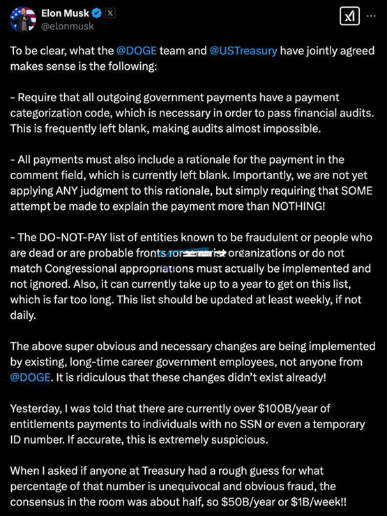 馬斯克DOGE已幫美國(guó)省下367億美元！Coinbase CEO：財(cái)政收支必須上鏈