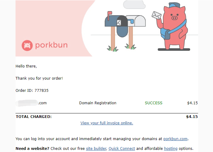 porkbun賬單郵件