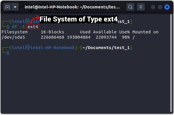 使用 df 命令的 ext4 類型分區(qū)的磁盤使用