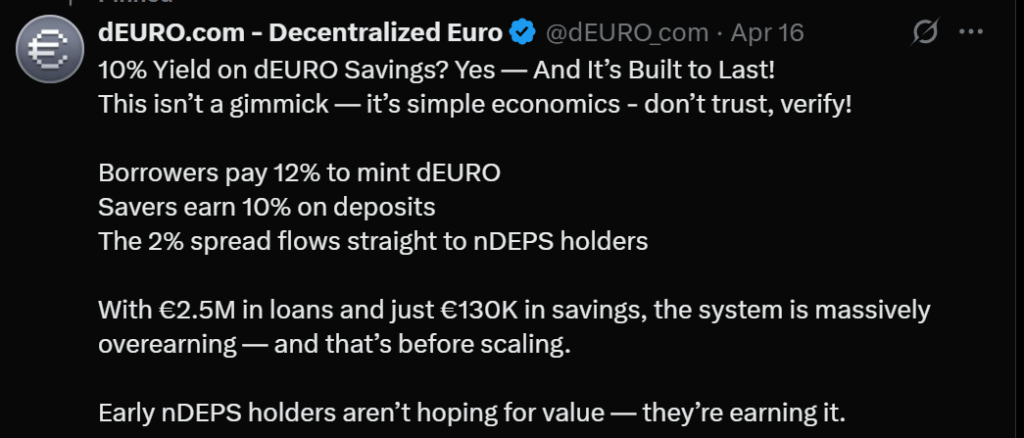 Official tweet on dEURO dectralised coin