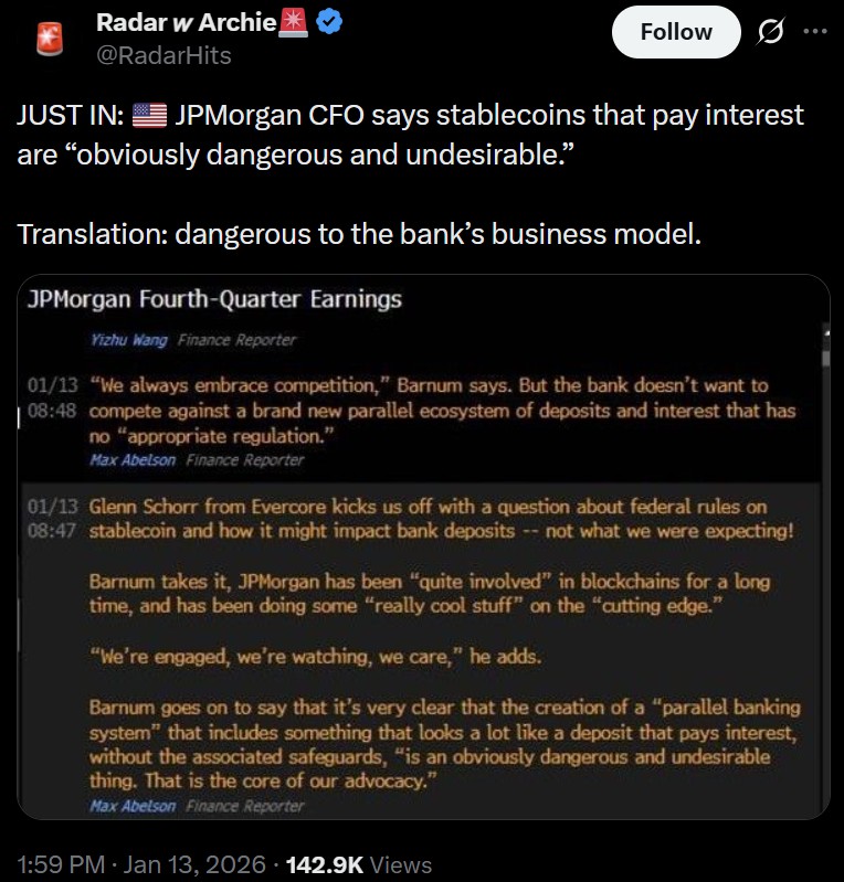 加密貨幣銀行化，摩根大通危急！