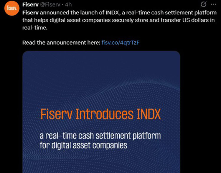 Fiserv打造加密公司實時美元通道
