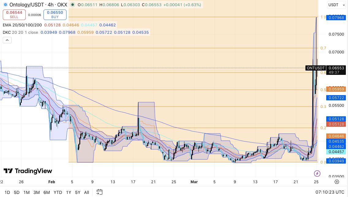 Ontology价格预测:ONT价格突破后飙升50%,多头目标价0.08美元 2026.3.25