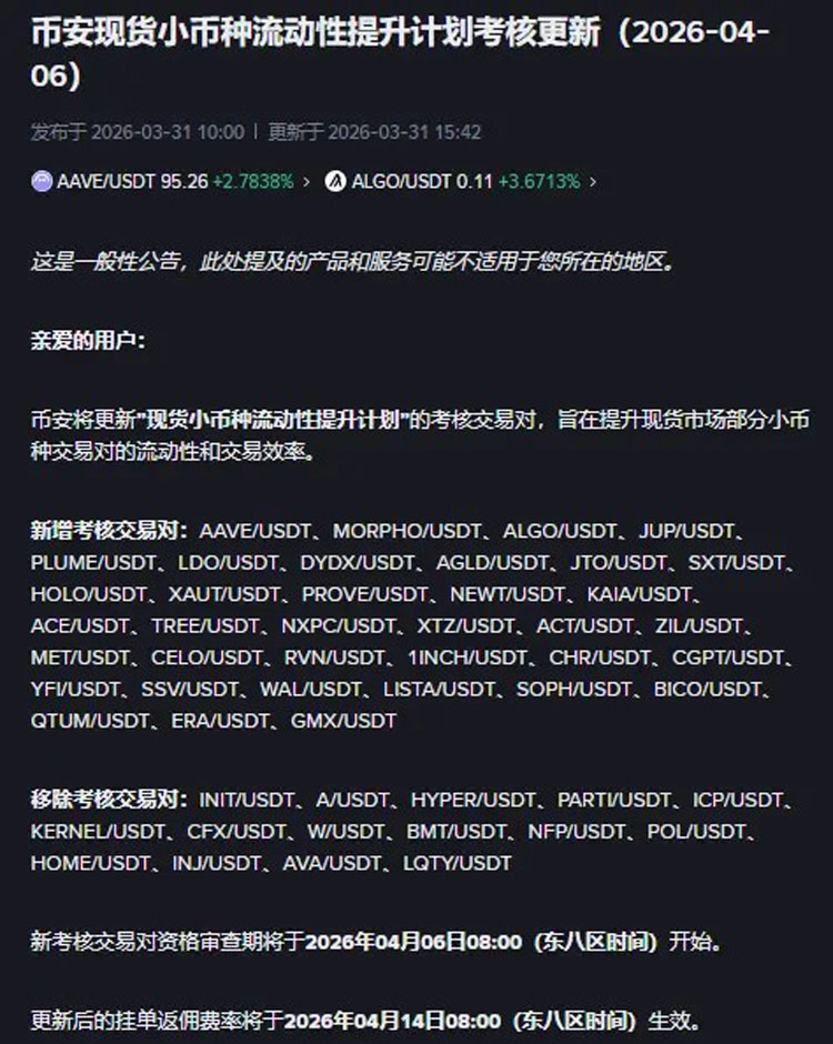 币安以 AAVE、JUP 规范做市商