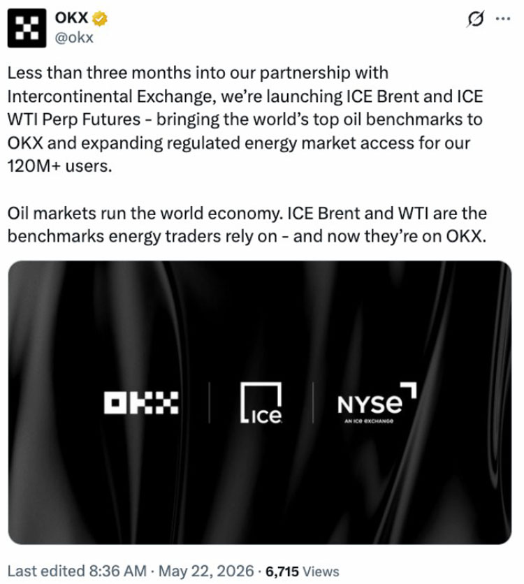 ICE与OKX推原油期货,加速融合