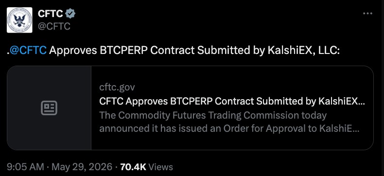CFTC:加密永续支持,24交易提示