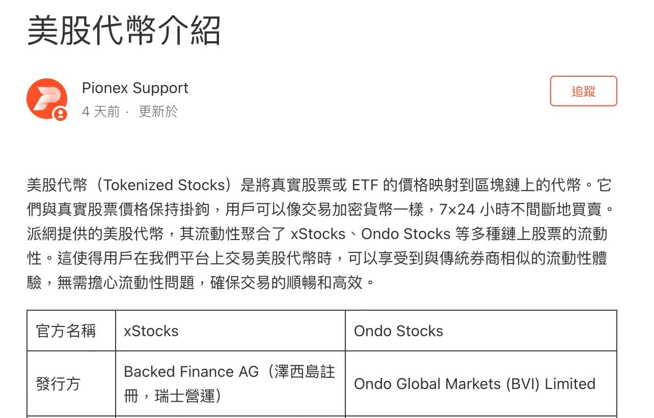 Pionex派网美股代币是什么