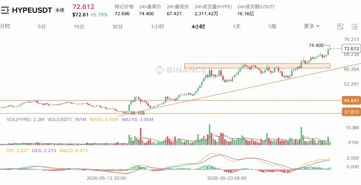 HYPE市值超越狗狗币,跻身全网第十大市值加密货币