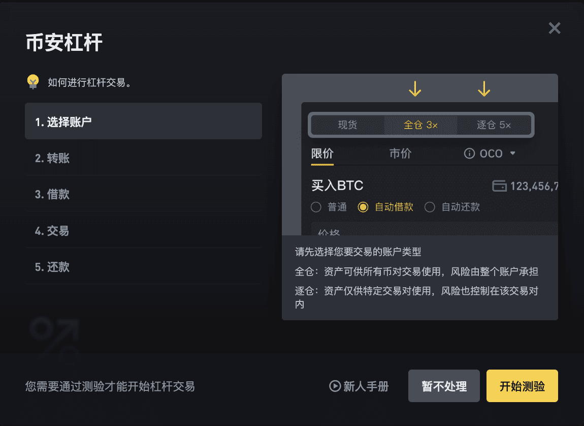 Step 1:开通币安杠杆交易账户