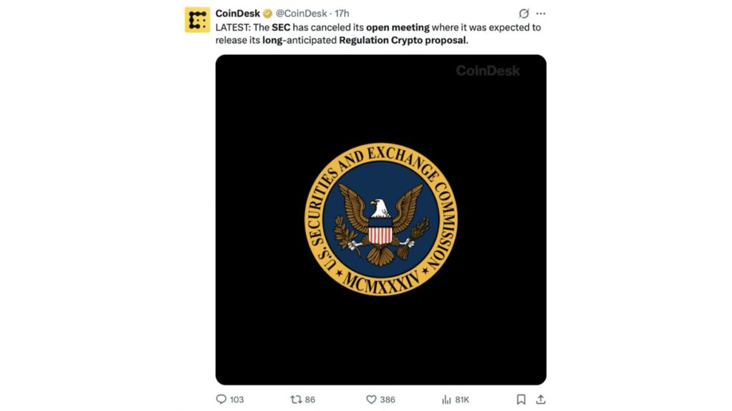 美国证券交易委员会取消公开会议:推迟期待已久的加密货币监管提案