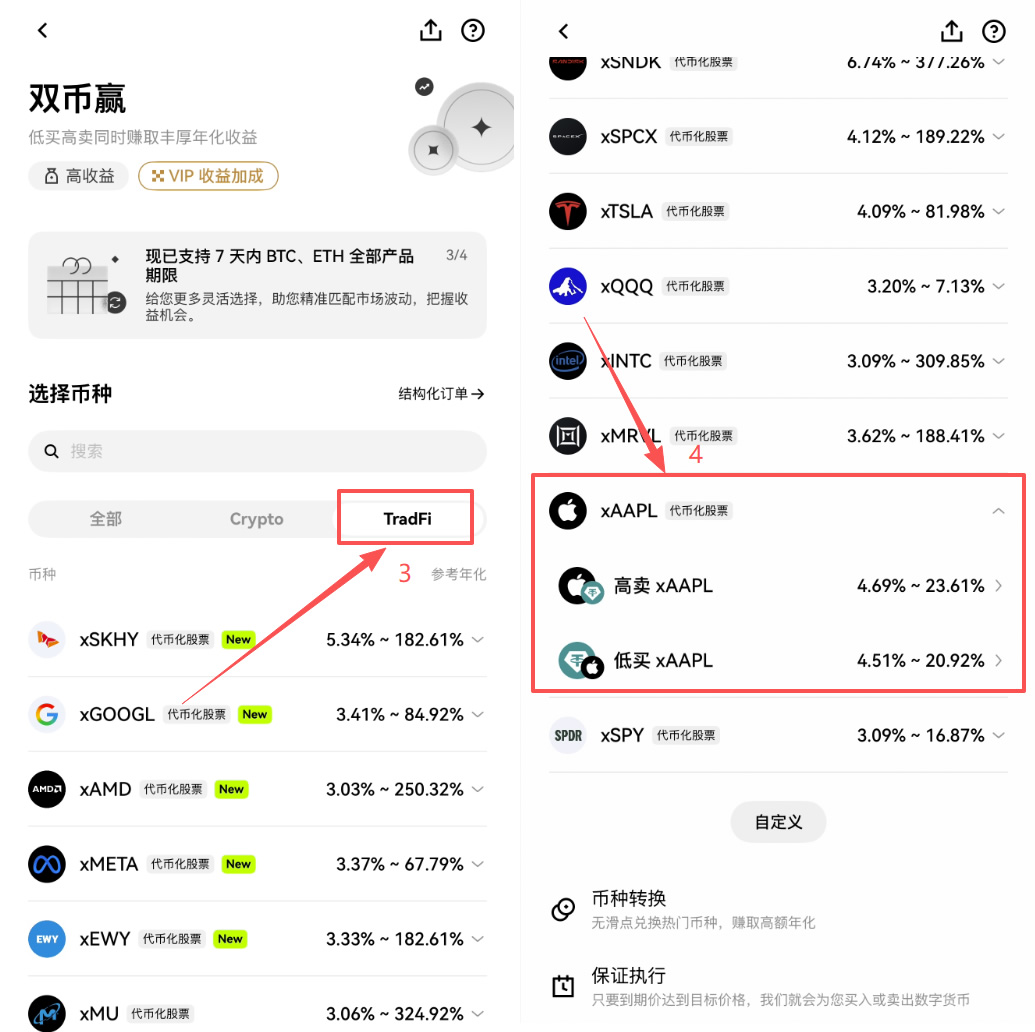双币赢怎么低买高卖美股股票?欧易TradFi双币赢操作步骤教程