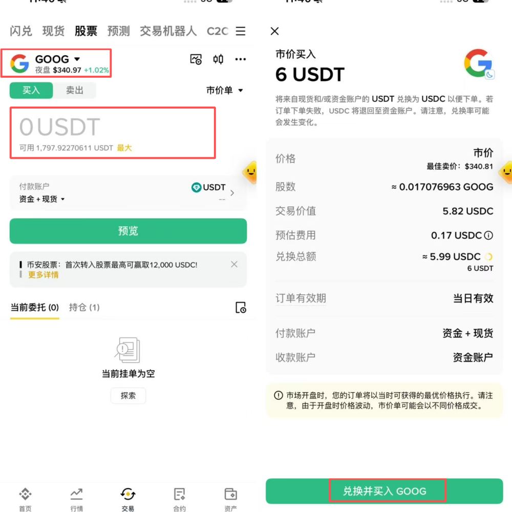 币安购买真实美股(GOOGL)